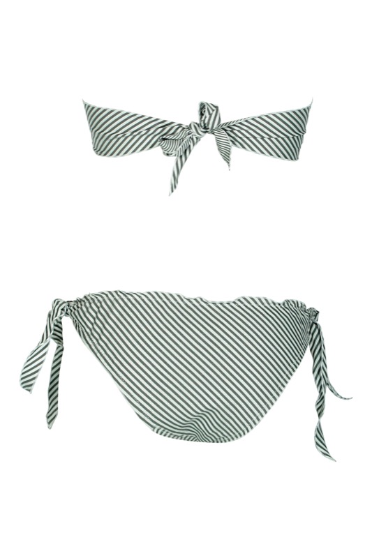Padded Bandeau Bikini mit Streifen in grau