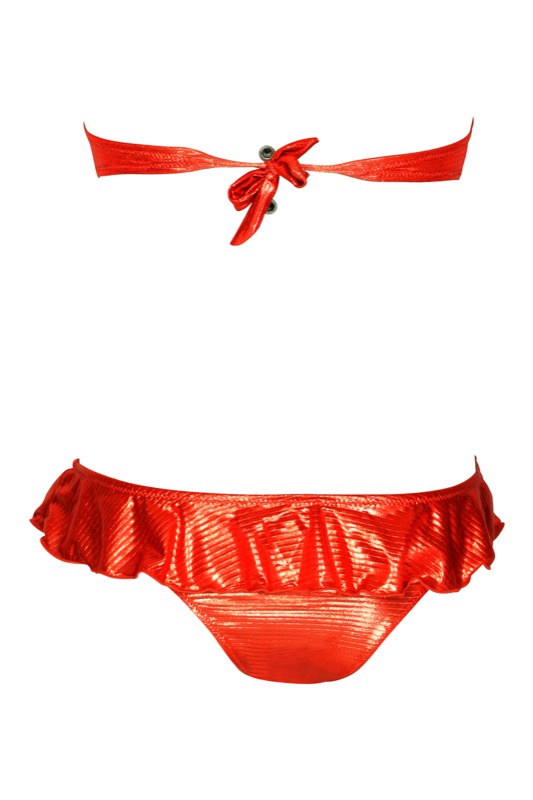 Padded Bandeau Bikini im Metallic-Look in rot