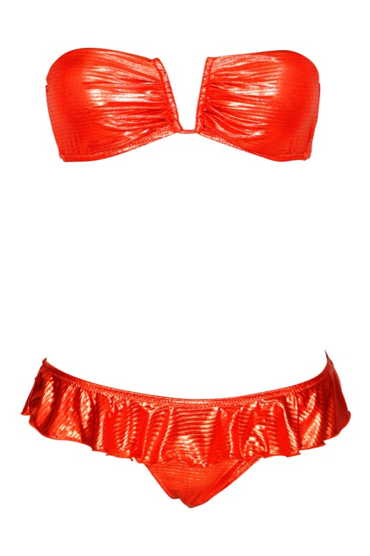 Padded Bandeau Bikini im Metallic-Look in rot