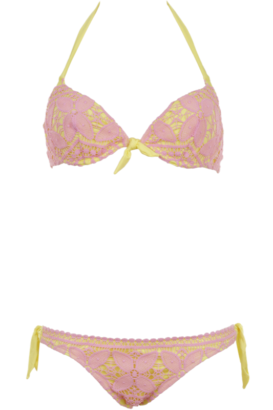 PIN-UP STARS | Ungefütterter Bügel Bikini aus Makramee Spitze in Rose
