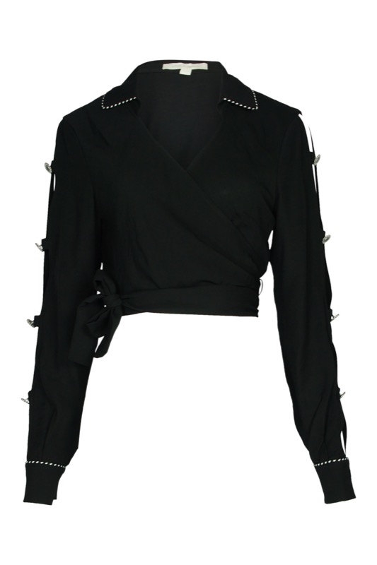 Piped Luxe Wickelbluse schwarz