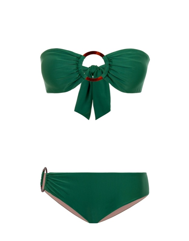 Padded Bandeau Bikini mit Ringen in grün
