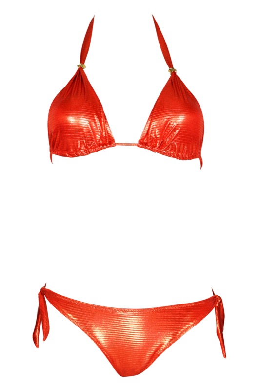 Padded Triangle Bikini  im Metallic-Look in orange