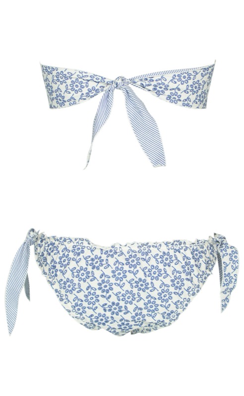 Floral Padded Bandeau Bikini Blau