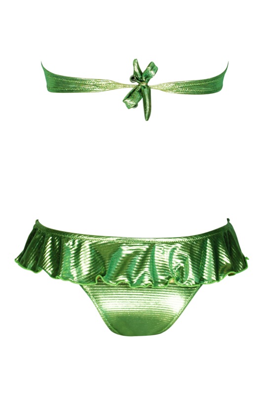 Padded Bandeau Bikini im Metallic-Look in grün