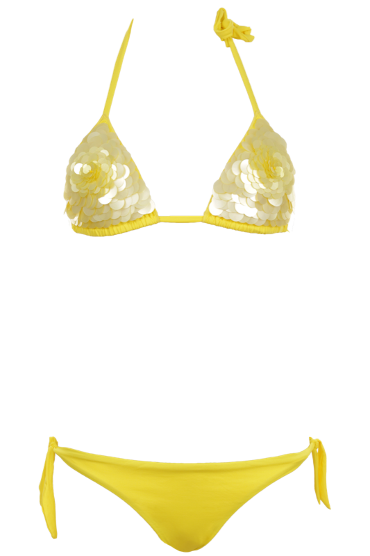 AGOGOA | Triangle Bikini mit Pailletten-Blüte in Gelb