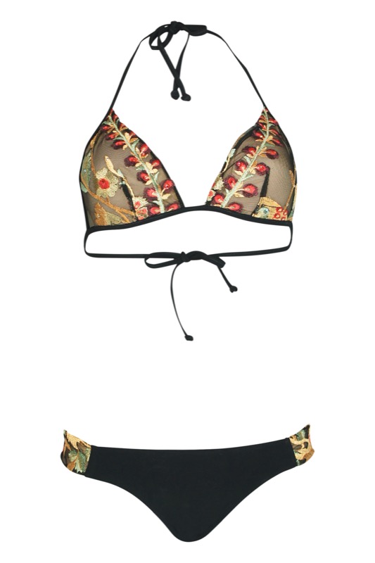 Rose Boheme Padded Triangel Bikini mit Stickerei