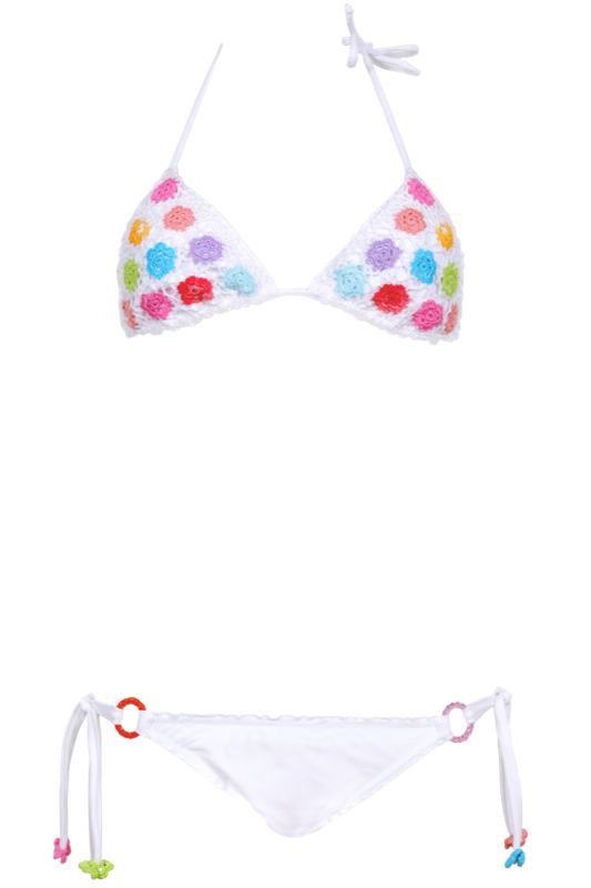 Triangle Bikini mit Stickerei in Multicolor auf Weiß  | Flavia Padovan