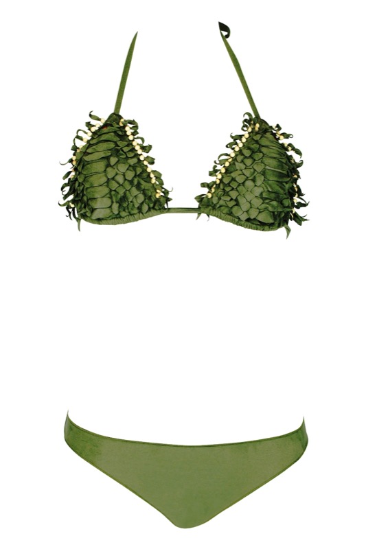 Padded Triangle Bikini in Lerderoptik grün