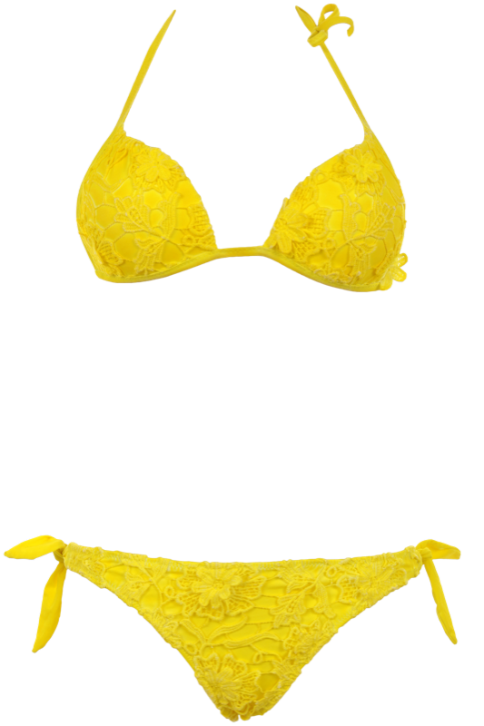 Push Up Triangle Bikini aus Makramee-Spitze in Sonnengelb Brazilian Cut | Agogoa | 2015