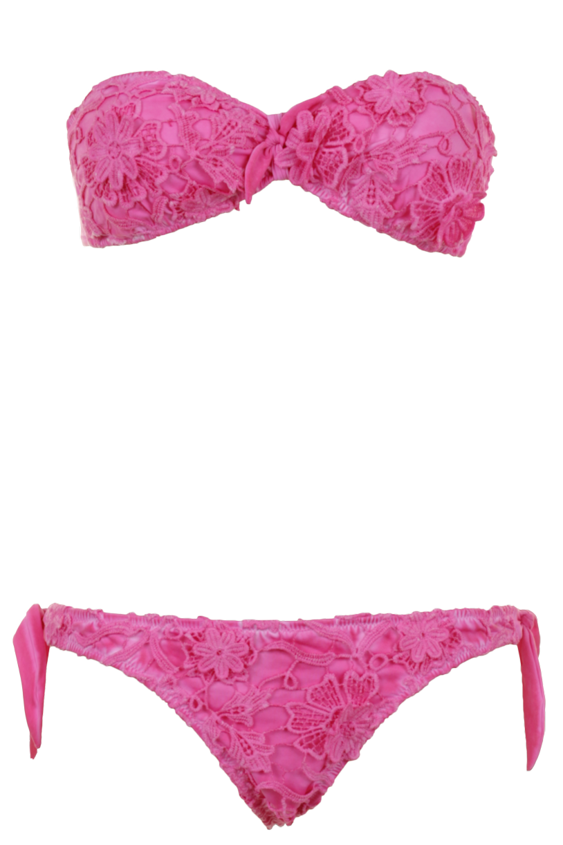 AGOGOA | Gefütterter Bandeau Bikini aus Makramee-Spitze in Fuchsia