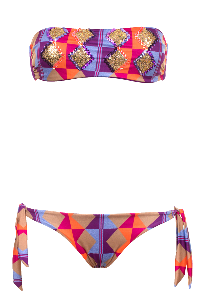Ilaria Vitagliano  - Padded Bandeau Bikini mit Pailletten und Print