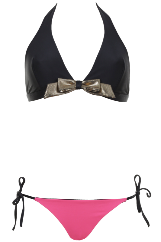SUMARIE | Bastille Triangle Bikini in Pink und Schwarz mit goldener Schleif...