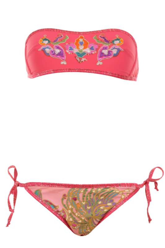 Gefütterter Bandeau Bikini VERONICA mit feiner Multicolor-Blumen-Stickerei | Anjuna | 2015