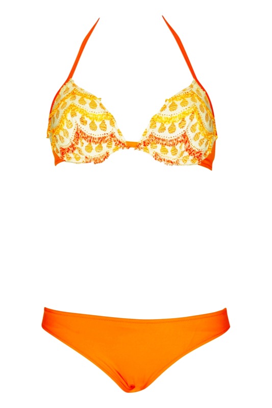 Bügel-Bikini gehäkelt mit Fransen in orange