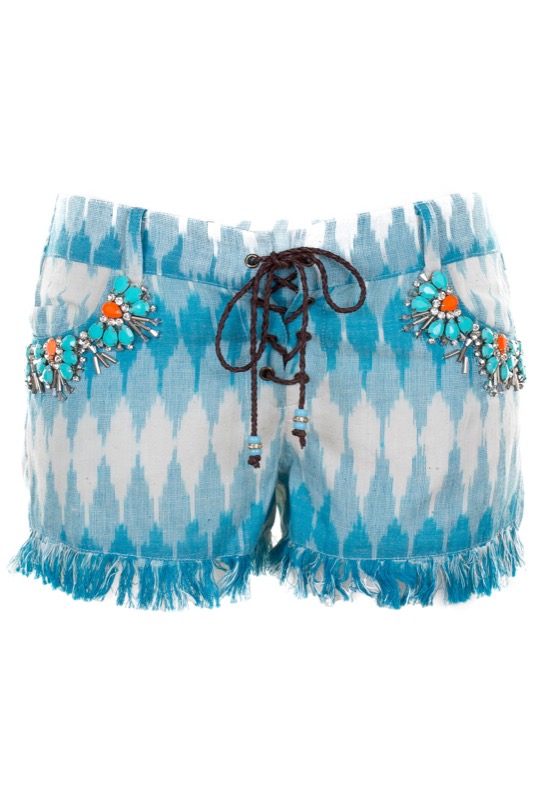 Embroidered shorts with fringes
