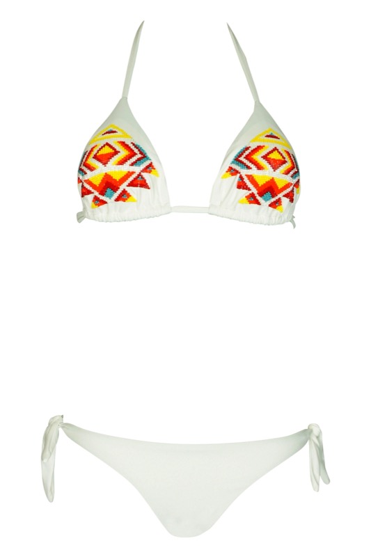 Padded Triangle Bikini in weiß mit Perlenstickerei