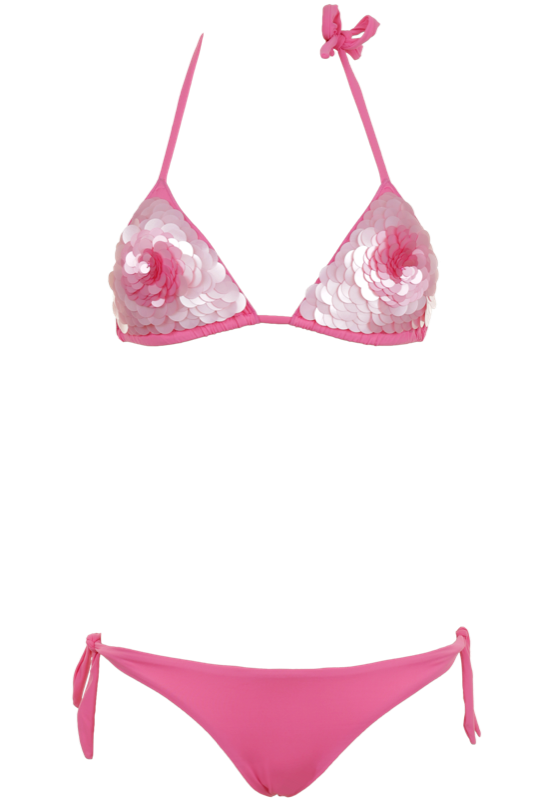 AGOGOA | Triangle Bikini mit Pailletten-Blüte in Fuchsia