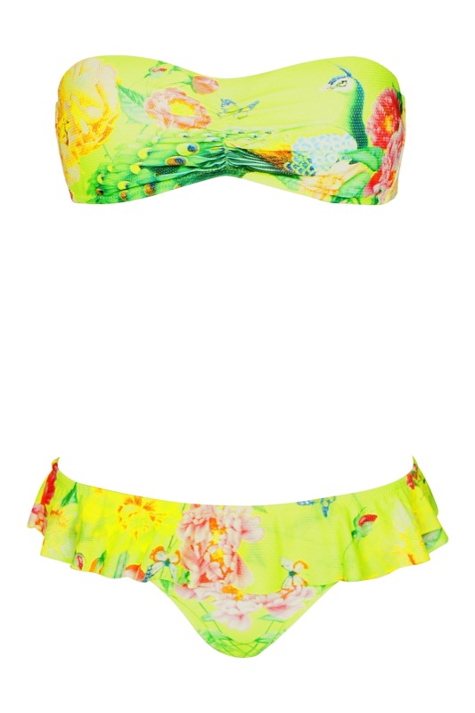Padded Bandeau Bikini mit Blumenprint in gelb