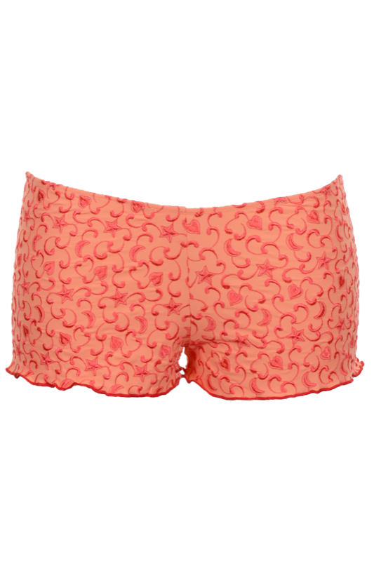 Shorts mit feiner Perlenstickerei in Rot auf Orange by Flavia Padovan 2015
