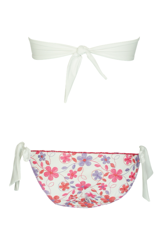 Padded Bandeau Bikini mit Blütenstickerei
