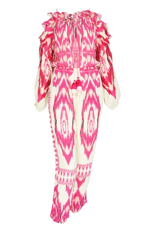 Ikat Jumpsuit in Pink mit  Paillettendetails