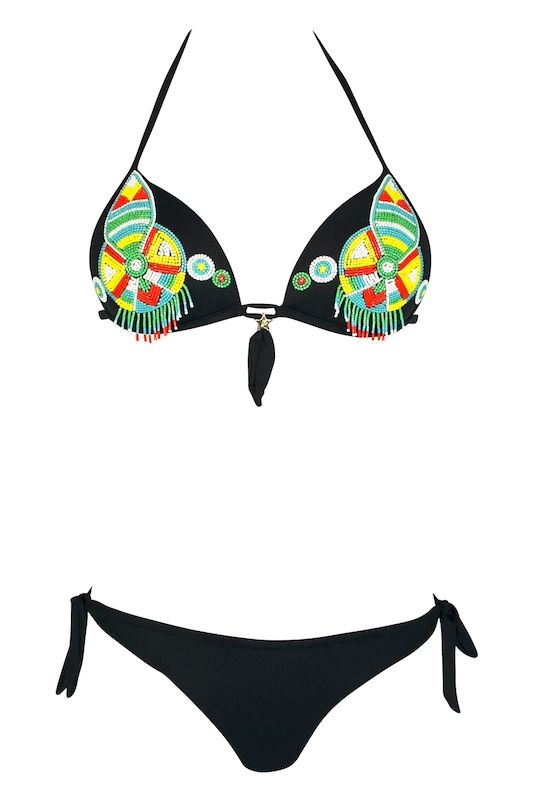 SALE Push Up Bikini in schwarz mit Perlenstickerei