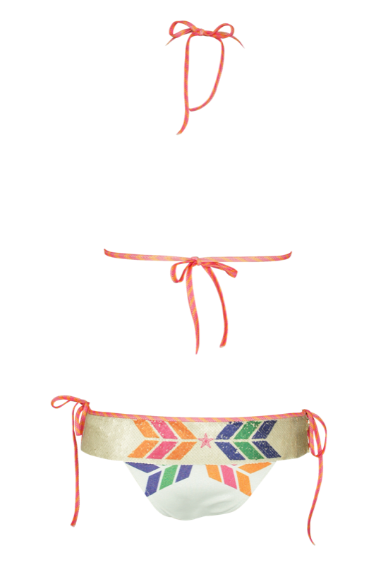 Push-Up Bikini Navajo mit Pailletten in weiß