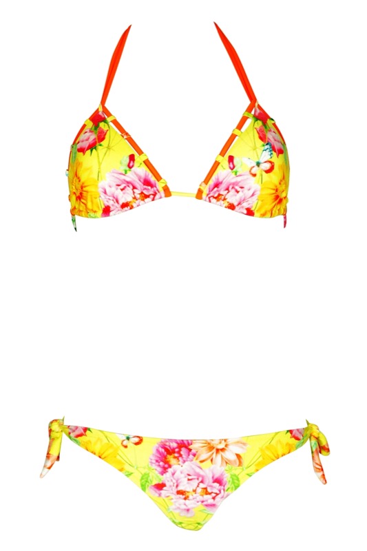 Padded Triangle Bikini mit Blumenprint in gelb