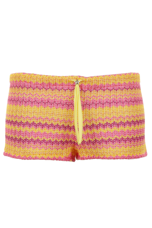 SALE Shorts aus softer Viskose-Baumwolle mit Streifenmuster in Gelb-Orange-Fuchsia