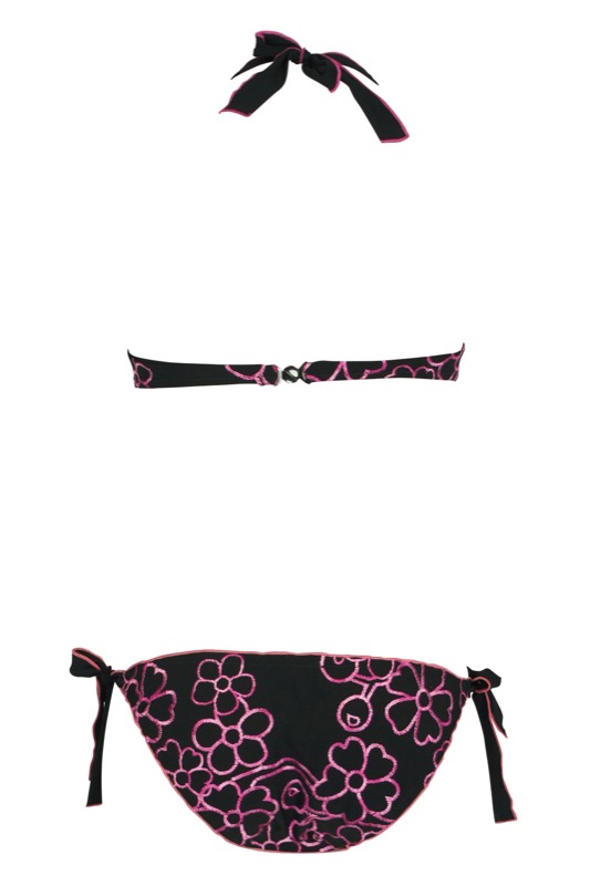 Triangel Bikini mit Blütenstickerei in schwarz C/D Cup