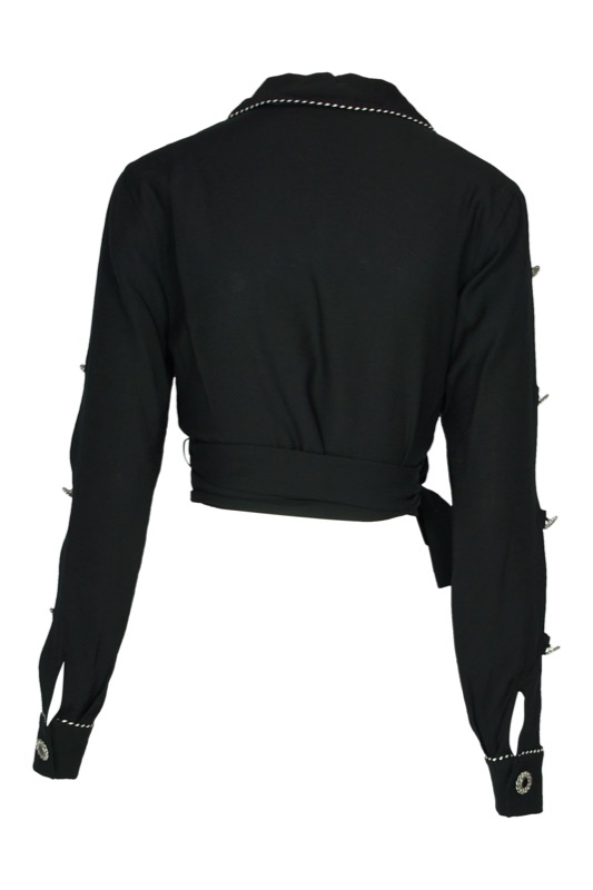 Piped Luxe Wickelbluse schwarz