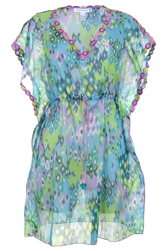 Poncho aus Baumwolle mit grafischem Print in Grün-Blau | Flavia Padovan | 2015