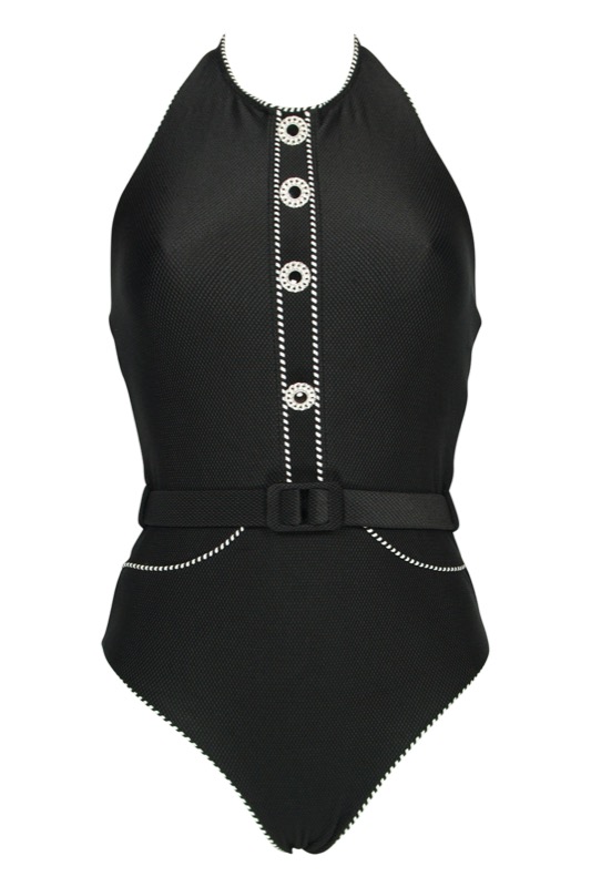 Piped Luxe Badeanzug mit Gürtel schwarz