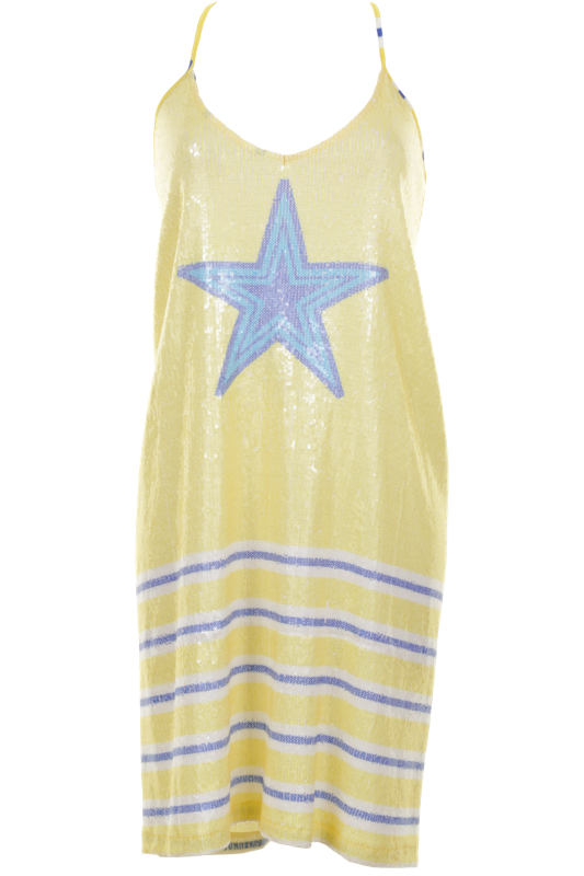 AGOGOA | Kleid mit Pailletten und Streifenmuster in Gelb-Weiß-Blau