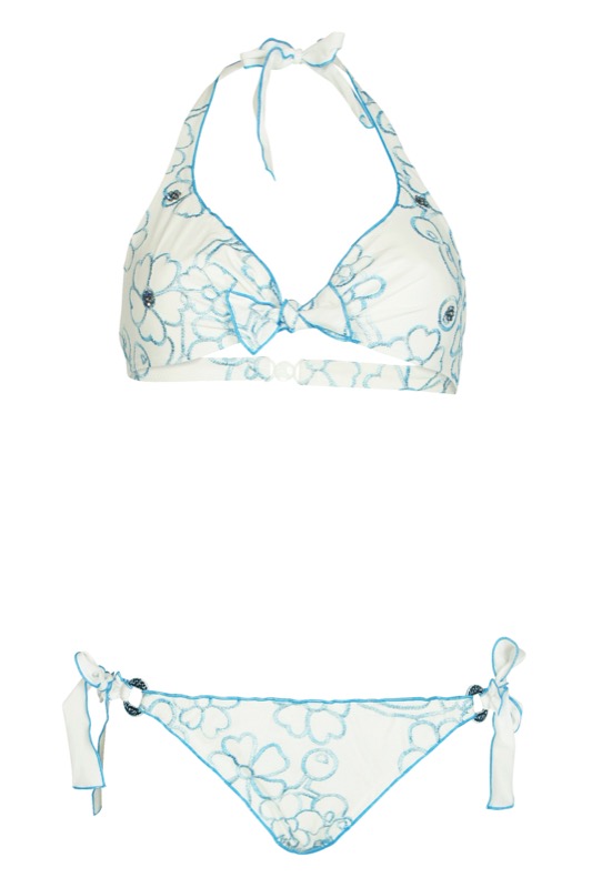 Triangel Bikini mit Blütenstickerei in Weiß C/D Cup