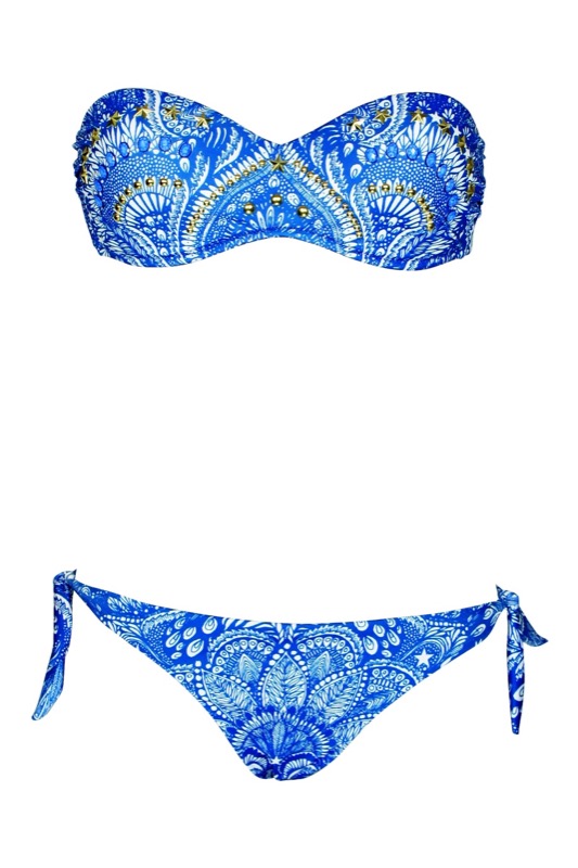 Padded Bandeau Bikini mit Nietendetails in Blau