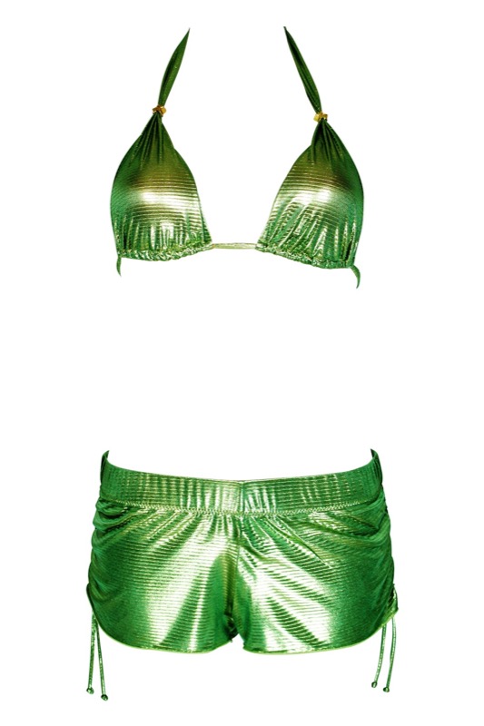 Padded Triangle Bikini  im Metallic-Look in grün