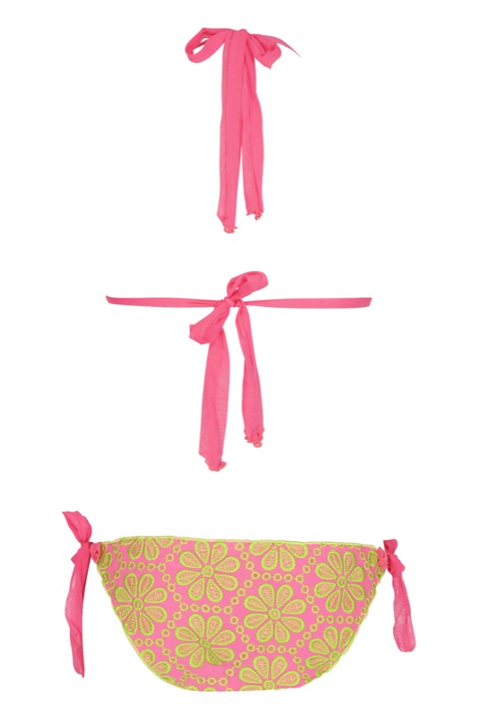Padded Triangel Bikini mit Blütenstickerei in Pink