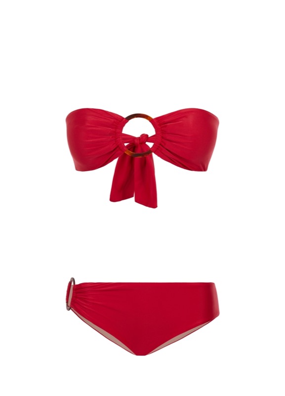 Padded Bandeau Bikini mit Ringen in rot