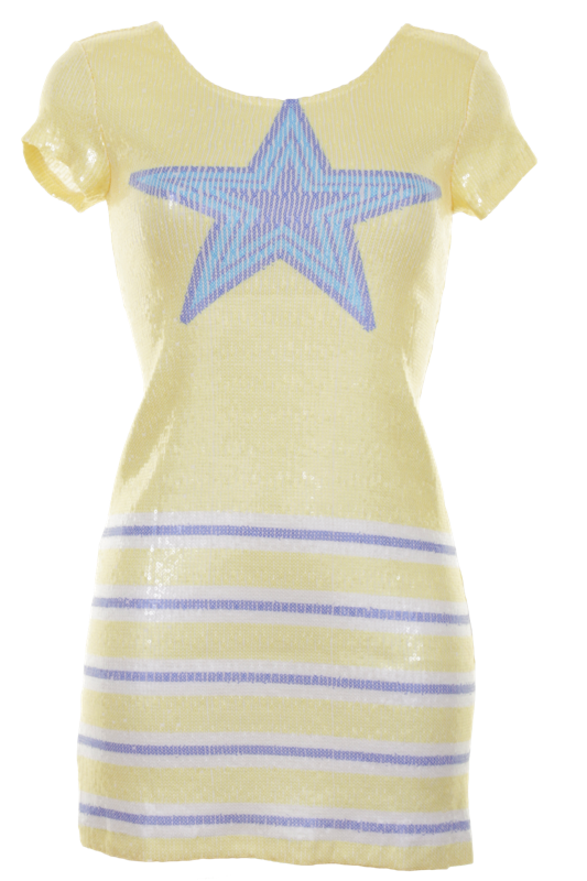 AGOGOA | Minikleid mit Pailletten und Streifenmuster in Gelb-Weiß-Blau