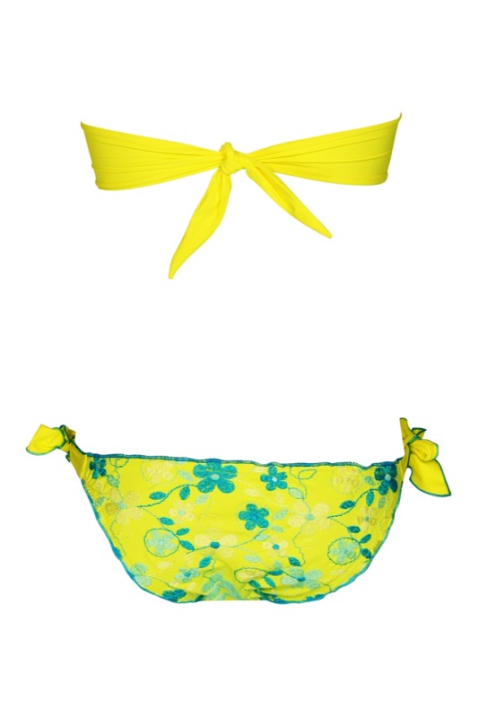 Padded Bandeau Bikini mit Blütenstickerei