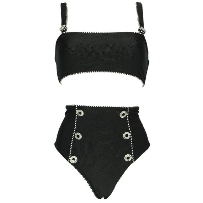 Piped Luxe Strap Bikini schwarz