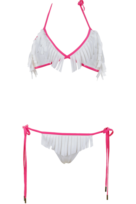 SUMARIE | Babylon Triangle Bikini in Pink/ Weiß mit Fransen