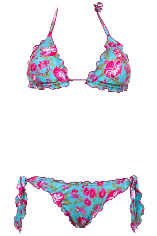 Ilaria Vitagliano - Push-Up Triangle Bikini Blumen Print Strass-Steinen