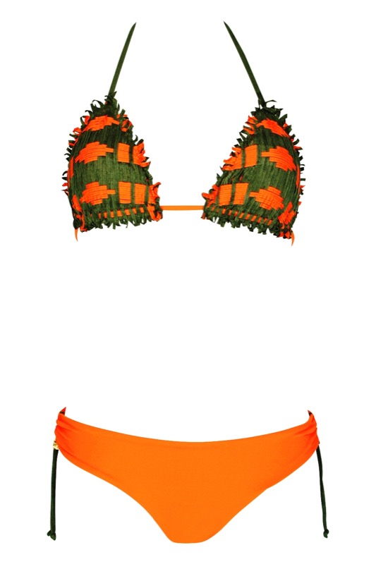Padded Triangle Bikini in gewebter Lederoptik orange