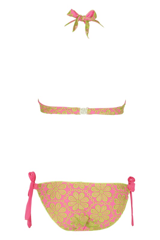 Triangel Bikini mit Blütenstickerei in Pink C/D Cup