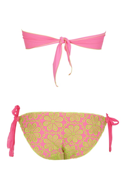 Padded Bandeau Bikini mit Blütenstickerei in Pink
