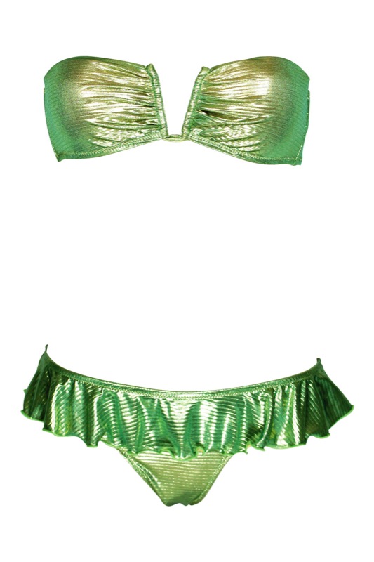 Padded Bandeau Bikini im Metallic-Look in grün